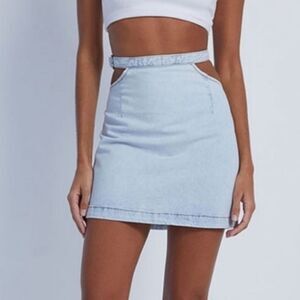 Anthropologie WeWoreWhat Cut Out Waist Indigo Comfort Mini Skirt, Super Light XL